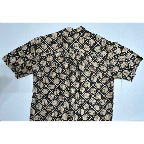 Vintage Summa 100% Silk Black Gold Button Up Casual Shirt Diamond Leaf Pattern M - Picture 4 of 6